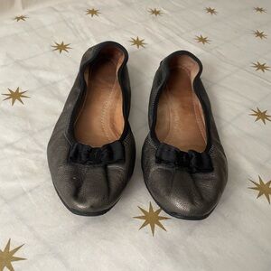 Salvatore Ferragamo Bronze Leather My Joy Bow Flats Sz 7